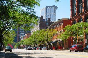 Business Ohio Image of warehouse district in Cleveland, Ohio.